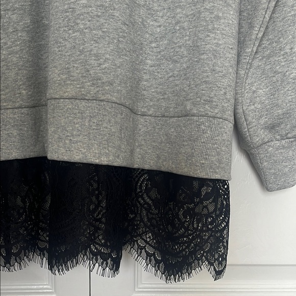 Pilcro Gray Long Sleeve Dress with Black Lace Hem - Picture 3 of 9